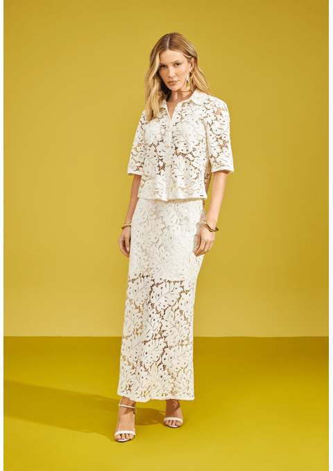 Conjunto Camisa e Saia de Renda