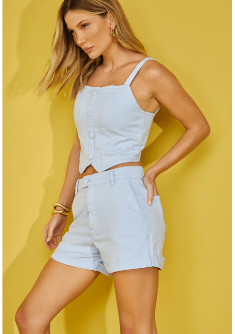 Top Jeans com Botões Frontais e Alças Finas