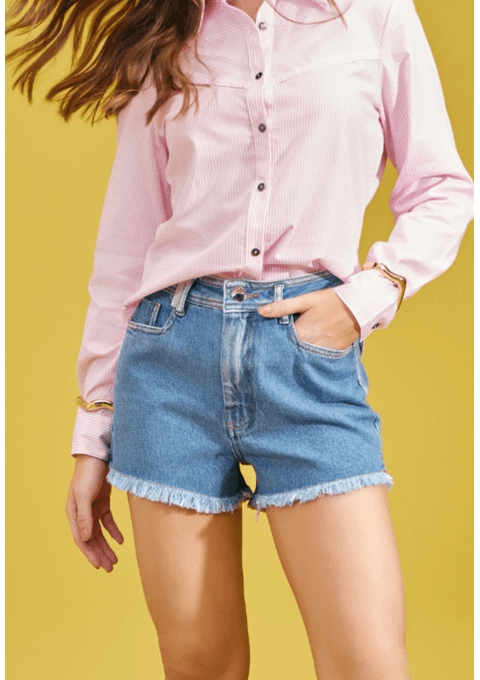 Shorts Mom Híbrido com Destaque de Lavanderia