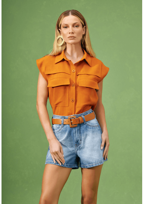 Shorts Jeans com Cintura Alta e Cinto