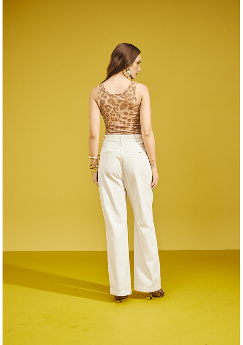 Calça Jeans Wide Leg com Guipir Aplicado