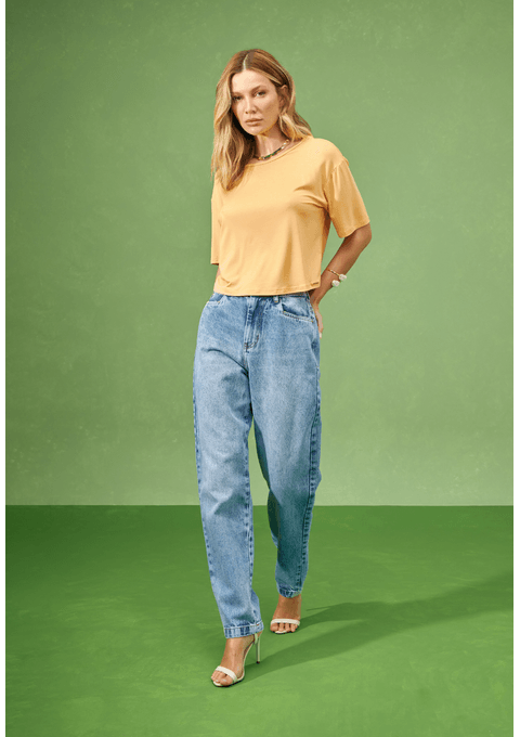 Calça Jeans Mom Horseshoe com Super Destroyer