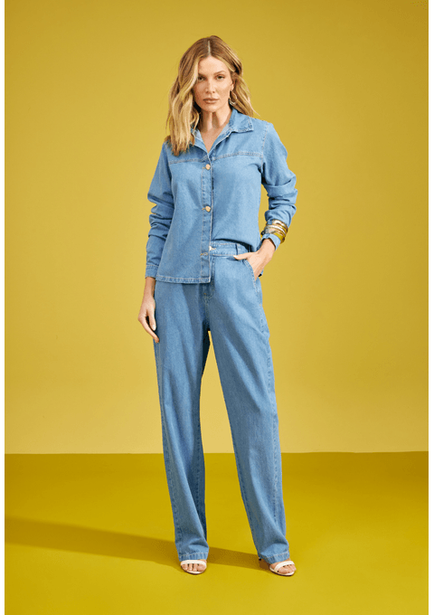 Calça Jeans New Wide Leg com Elástico no Cós