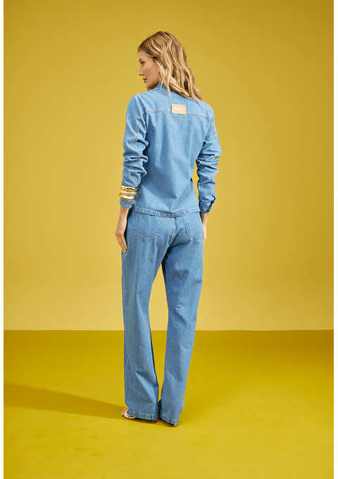 Calça Jeans New Wide Leg com Elástico no Cós