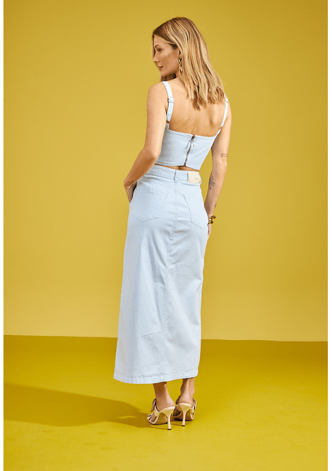 Saia Jeans Mom Midi com Abertura Frontal Collor