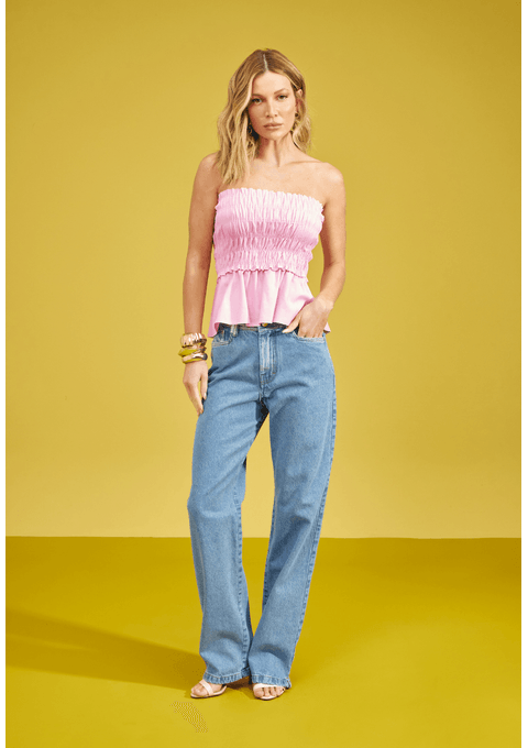 Calça Jeans Wide Leg com Destaque de Lavanderia
