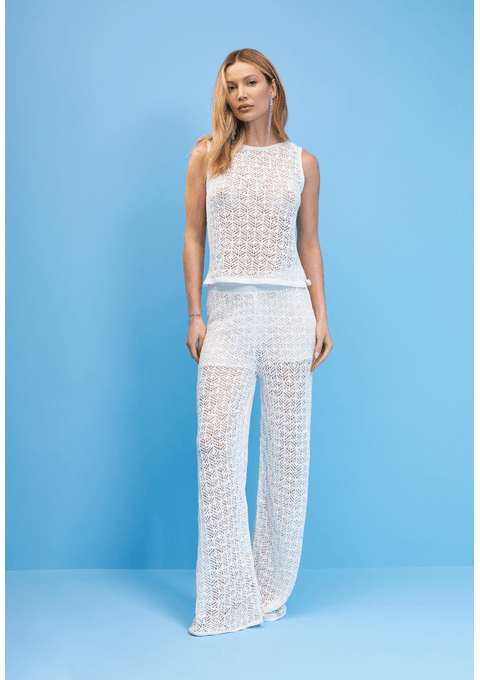 Conjunto em Tricot com Blusa Sem Mangas e Calça Reta