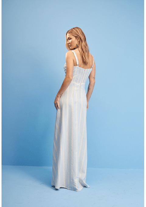 Vestido Longo Listrado Com Recorte No Busto