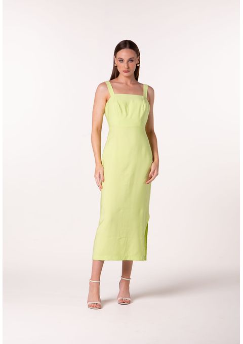 Vestido Midi Acinturado de Alças