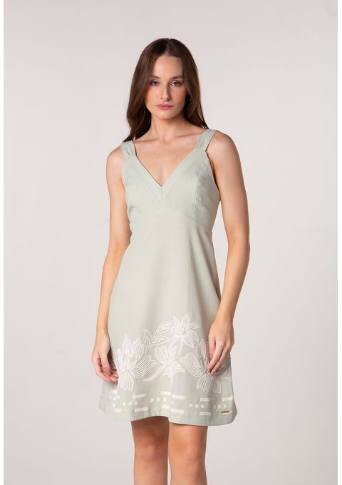 Vestido Curto com Bordado Floral