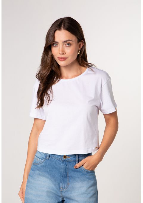 T-shirt Cropped Básica com Gola Careca