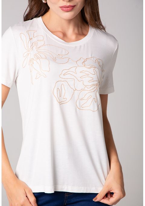 T-shirt com Bordado de Folhagem