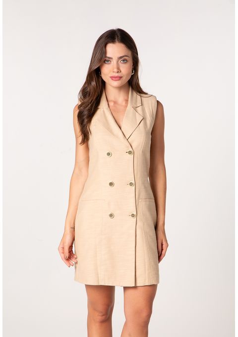 Vestido Curto Alfaiatado com Lapela e Botões