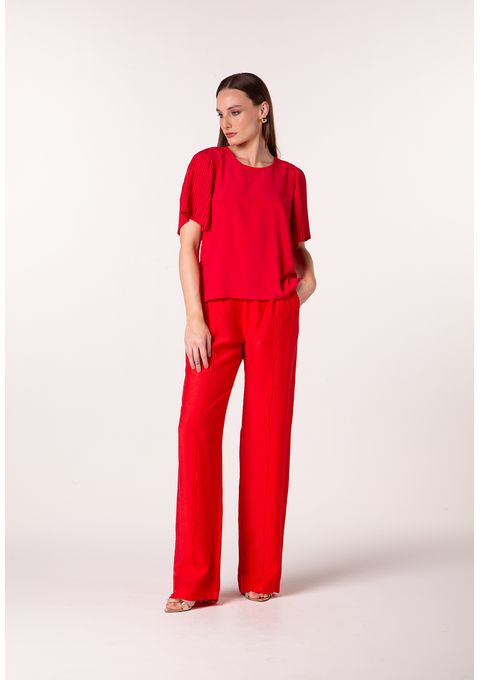 T-shirt com Manga Plissada