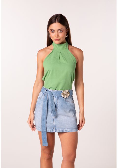 Blusa com Gola Halter e Detalhe Franzido