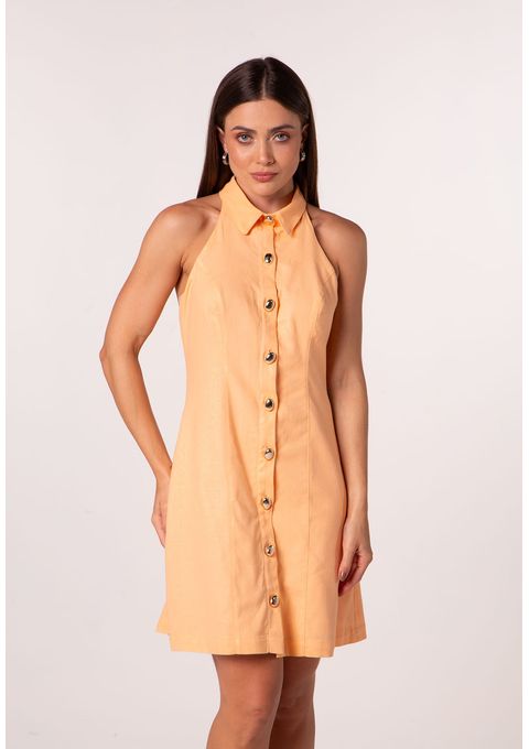 Vestido Curto com Gola e Abotoamento Frontal