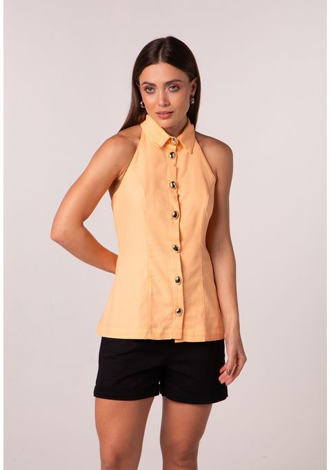 Blusa Sem Mangas e Abotoamento Frontal