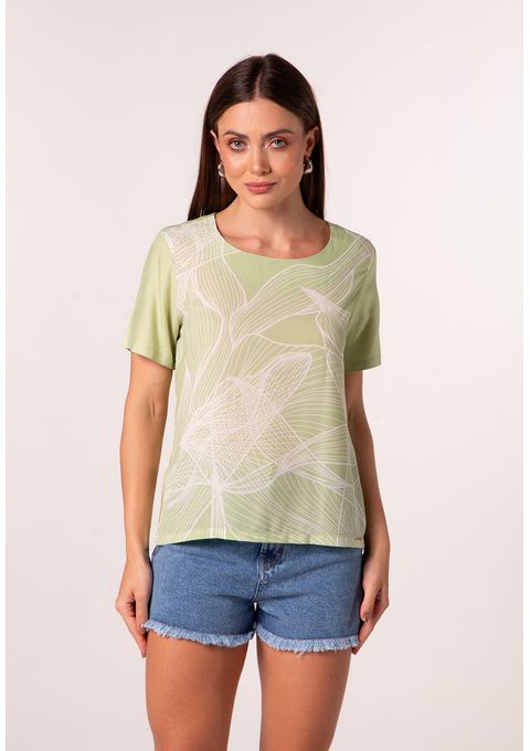 T-shirt Estampada com Folhagem