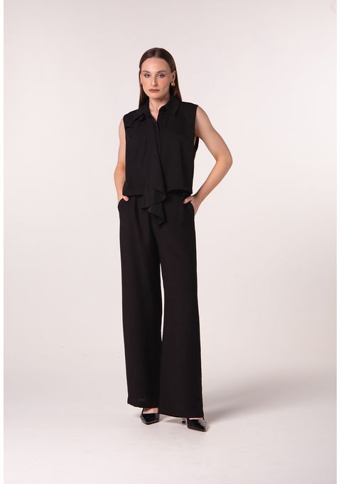 Camisa Sem Mangas com Babado Assimétrico