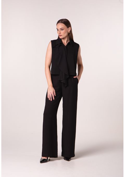 Camisa Sem Mangas com Babado Assimétrico