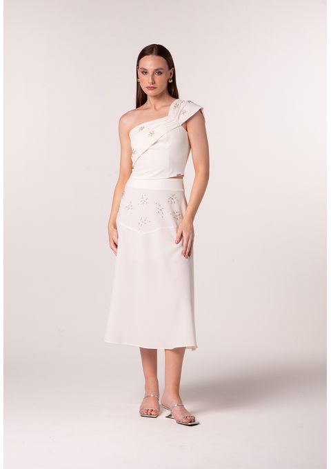 Conjunto Crooped e Saia Bordado