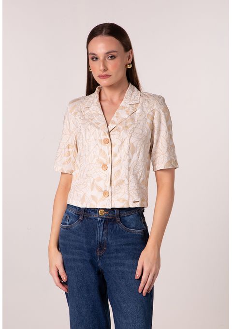 Camisa Curta Bordada Com Botões Frontais