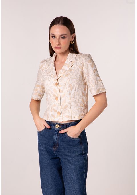 Camisa Curta Bordada Com Botões Frontais