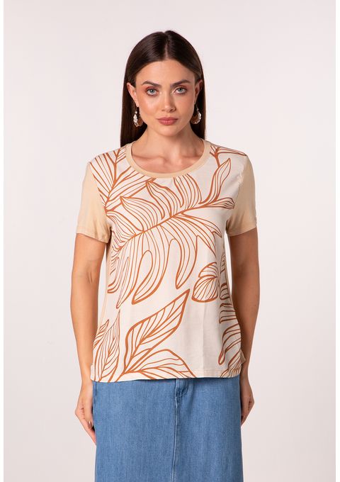 T-Shirt Estampada Com Arte Botânica