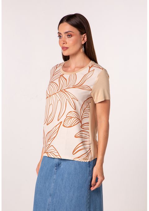 T-Shirt Estampada Com Arte Botânica