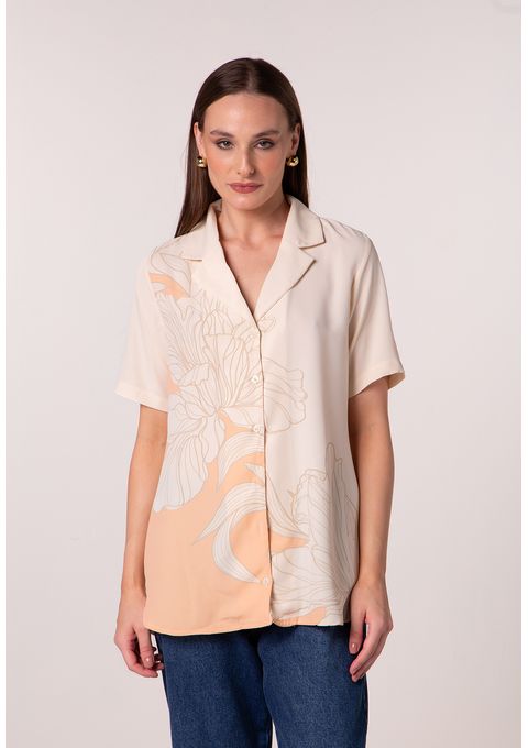 Camisa Alongada com Estampa Floral Delicada