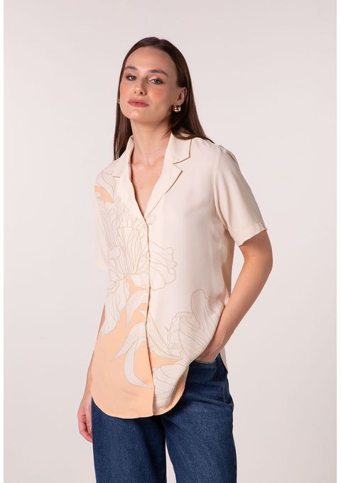 Camisa Alongada com Estampa Floral Delicada