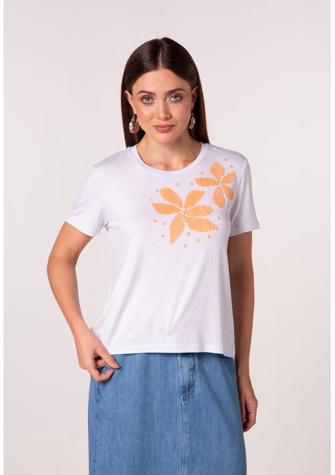 T-Shirt com Estampa De Folhas