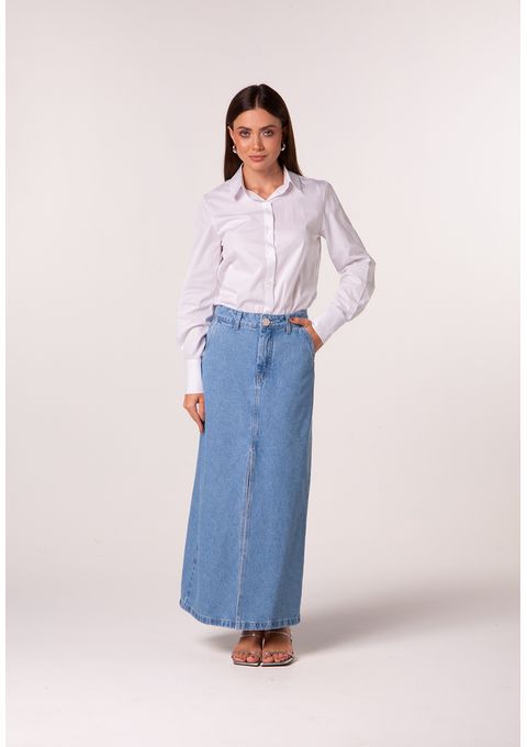 Saia Jeans Amanda Midi com Lenço Estampado