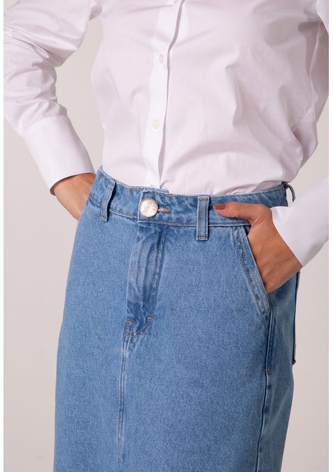 Saia Jeans Amanda Midi com Lenço Estampado