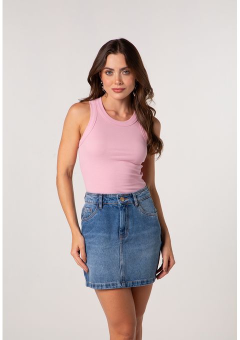 Saia Jeans Amanda com Bolsos e Lavagem Escura