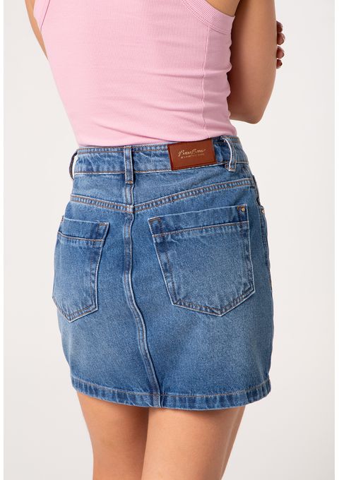 Saia Jeans Amanda com Bolsos e Lavagem Escura