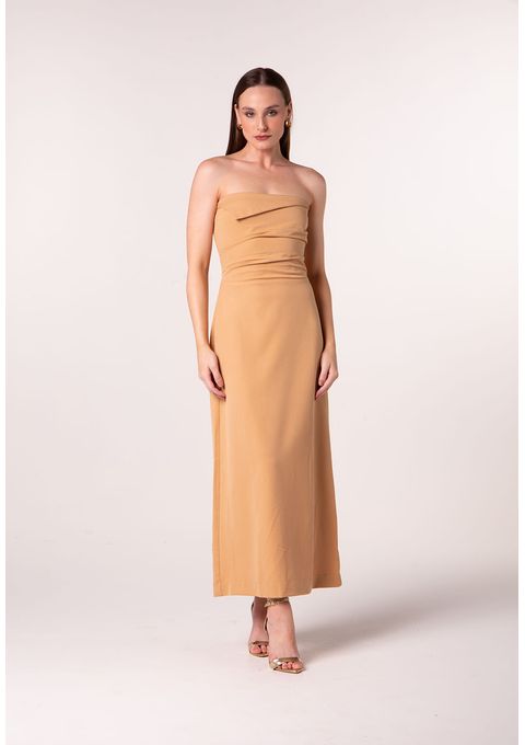 Vestido Midi Tomara que Caia com Drapeado no Busto