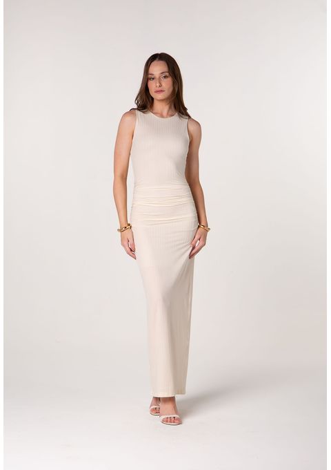 Vestido Midi Com Franzido Na Cintura