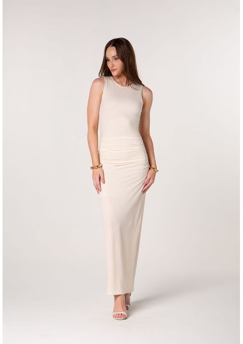 Vestido Midi Com Franzido Na Cintura