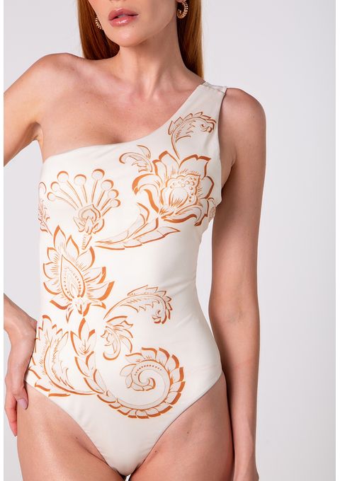 Maiô Um Ombro Só com Estampa Floral