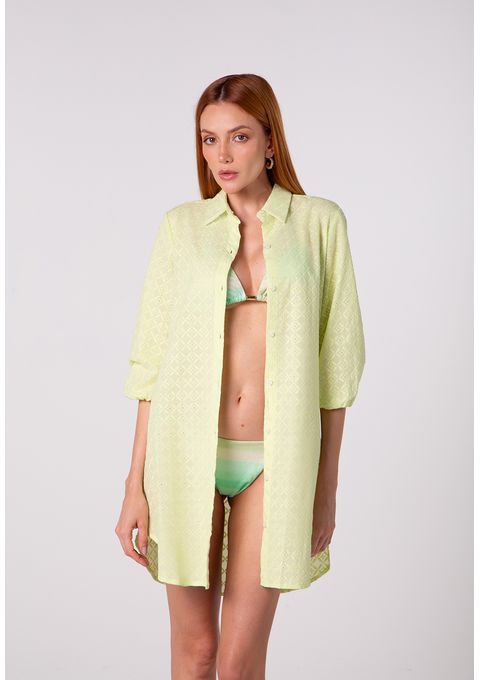 Saída Chemise Curta Em Tecido Texturizado