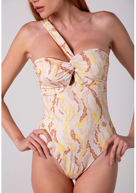 Maiô Estampado Dupla Face com Nó Frontal