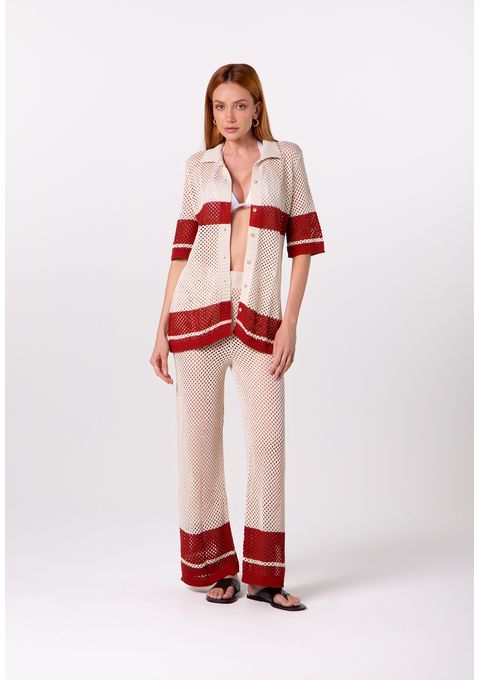 Camisa Saída de Praia em Tricô Vazado