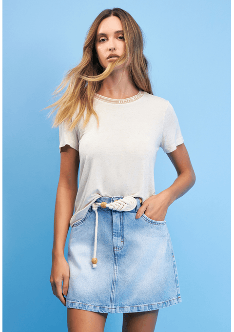 Saia Jeans Curta Com Cinto De Corda