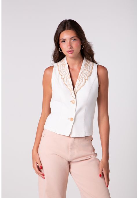 Colete Com Bordado De Folhagem