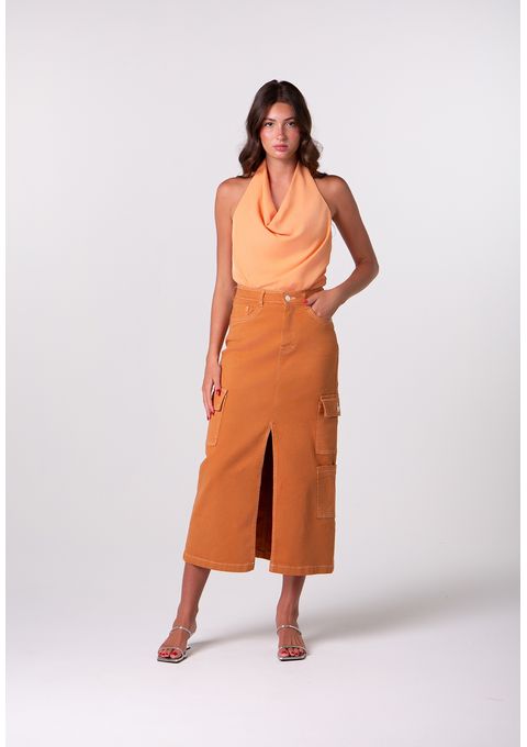 Saia Amanda Com Pesponto Contraste