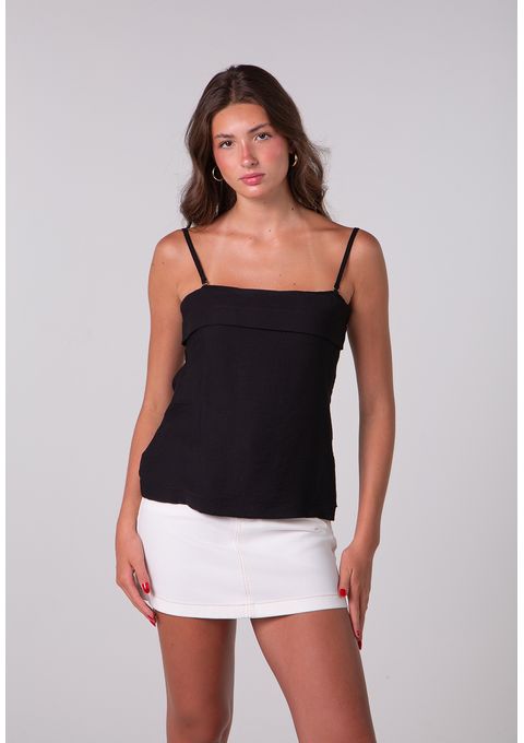 Blusa Lisa com Alças Finas e Decote Reto
