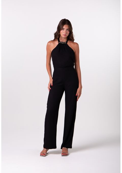 Macacão Com Detalhes No Decote E Calça Wide Leg Bana Bana